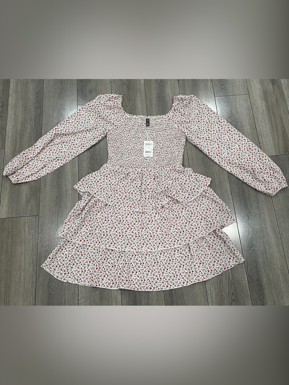 Smocked Floral Tiered Nightgown Dress in Light Pink